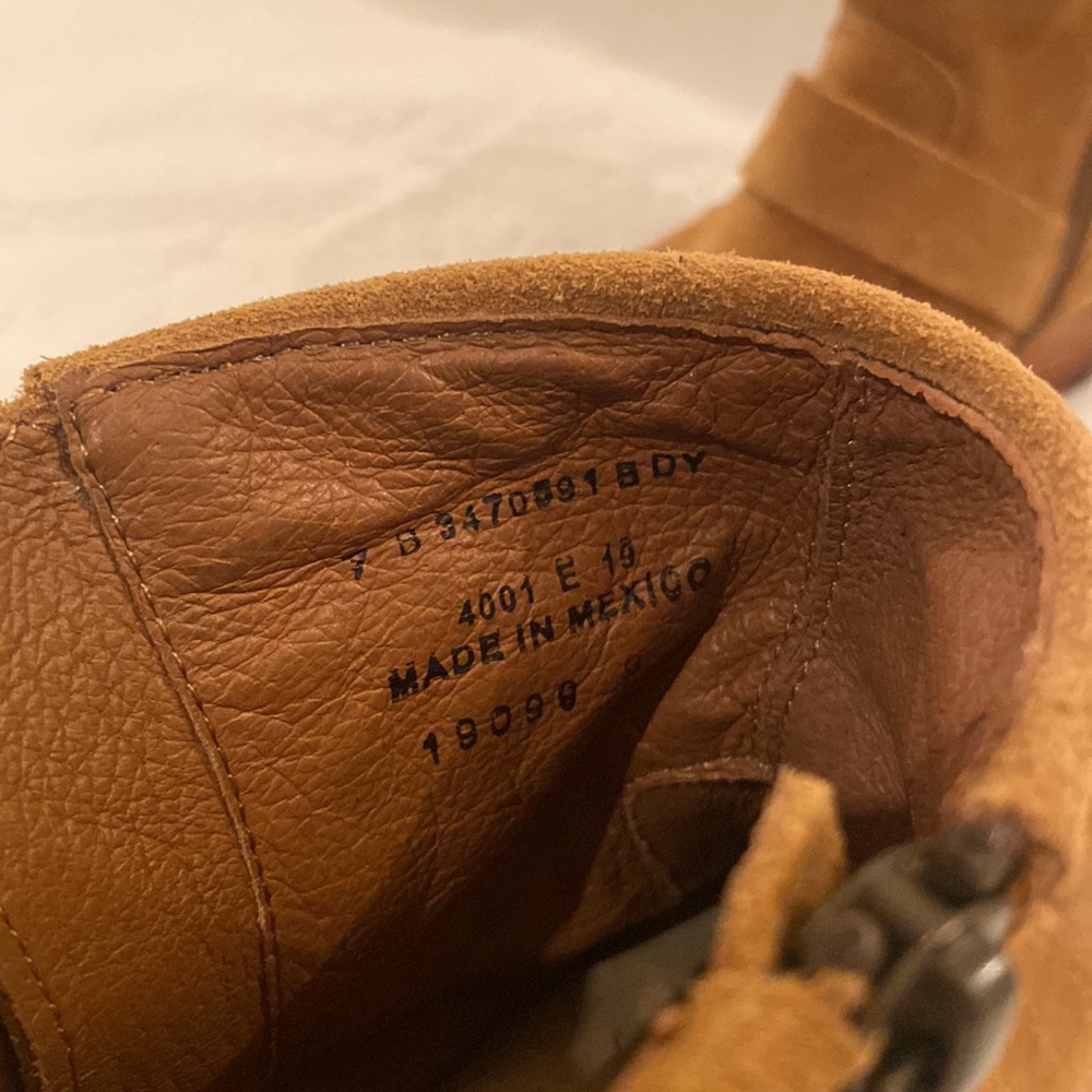 FRYE | Veronica Buckle Strap Suede Short Ankle Biker Moto Boots in ‘Brandy’ - Picture 11 of 17